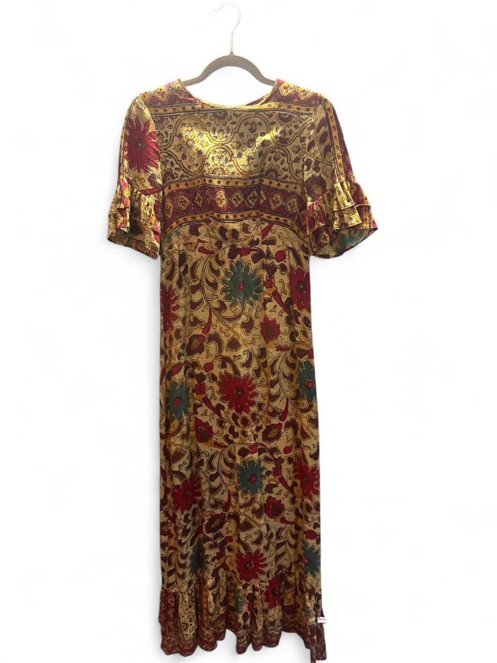 Vintage 1970s floral paisley ruffle sleeve and hem maxi dress Size 10